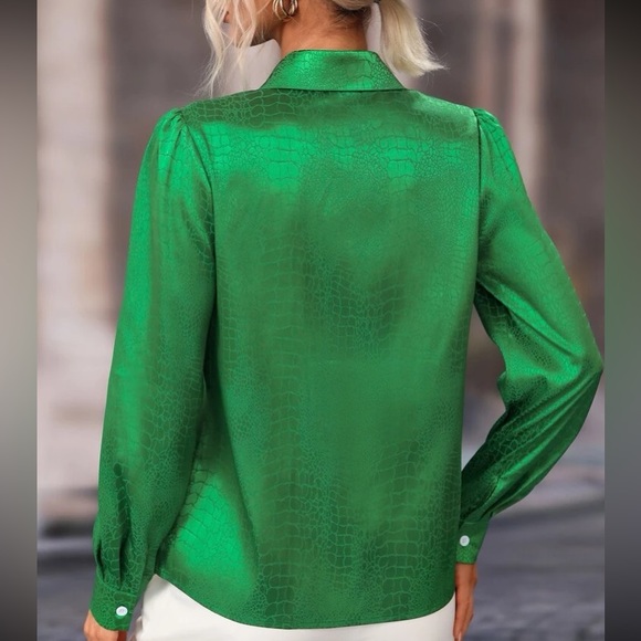 Luxe black jacquard button down business casual top - Picture 7 of 12